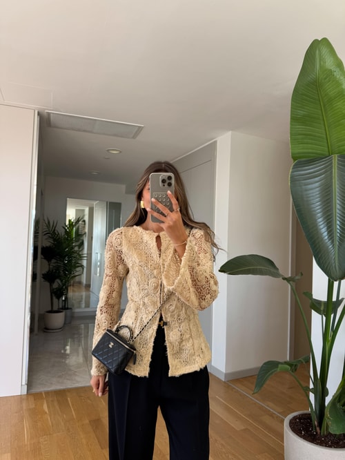 Bej Dantelli Romantik Hırka 