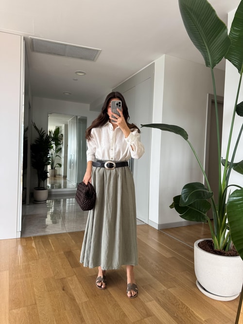 Beli Lastikli %100 Keten Etek Haki