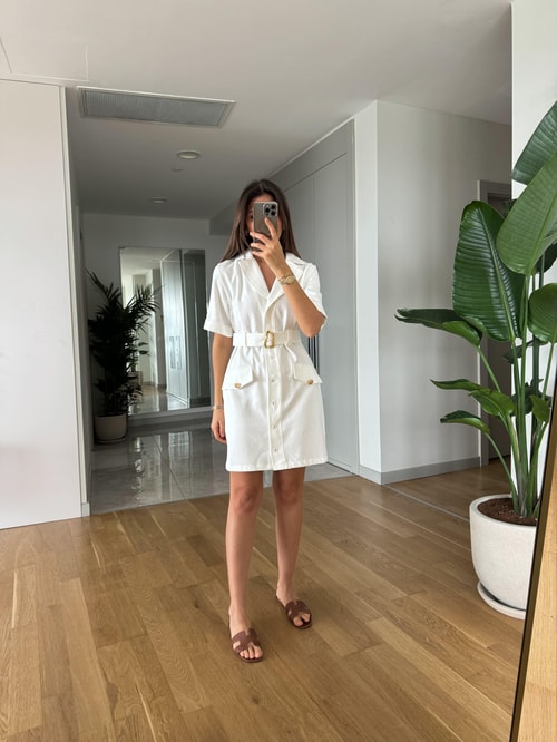 Bella Ekru Gabardin Elbise