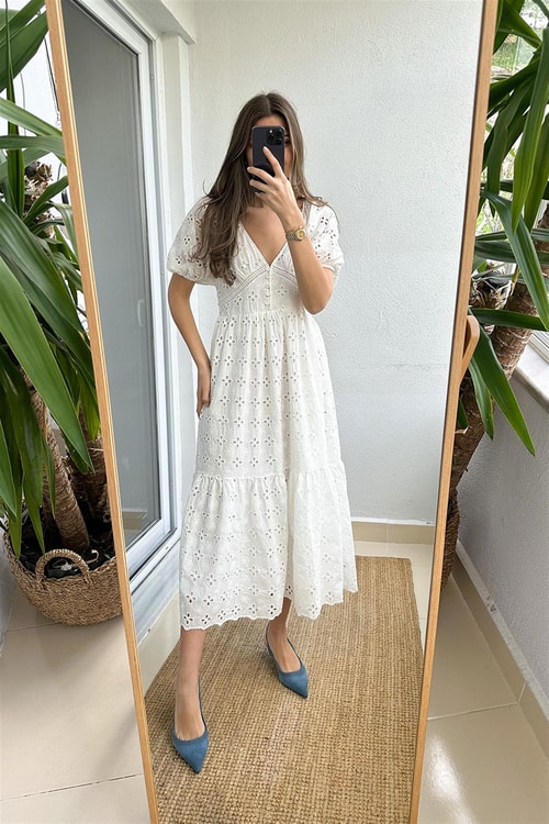 Benetton Midi Fisto Elbise-Beyaz