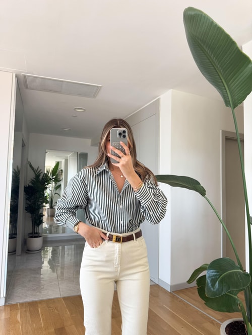 Biana Çizgili Oxford Gömlek - Yeşil