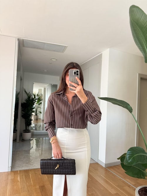 Billy Çizgili Viskon Pamuk Gömlek-Kahve