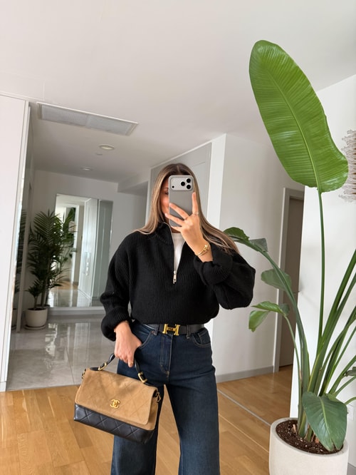 Bisso Fermuarlı Salaş Kazak - Siyah