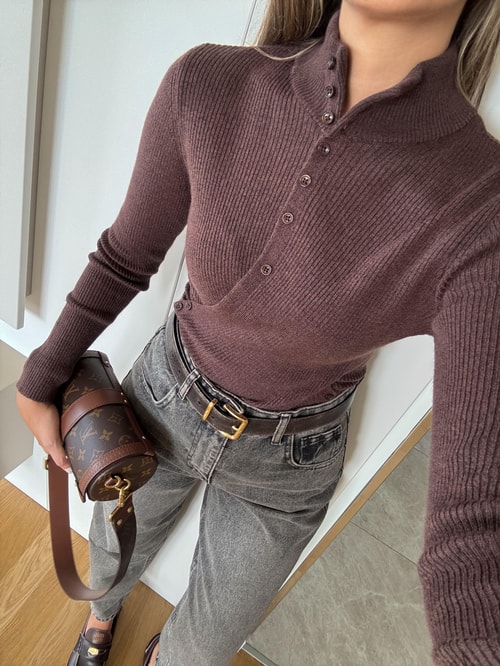 Bloom Düğme Detaylı Triko - Kahve · 3