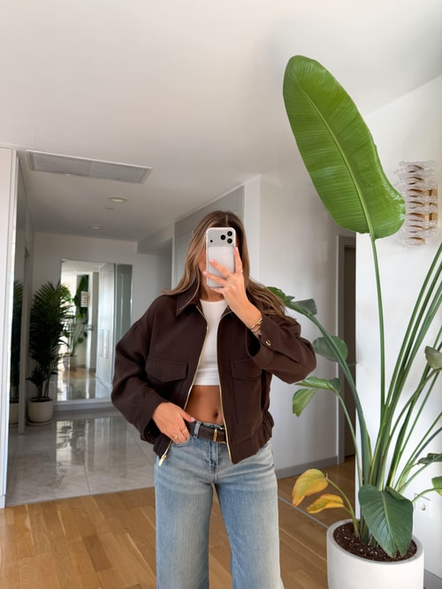 Bold Kapak Cepli Bomber Ceket - Kahve