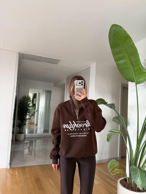 Brooklyn Yazılı Sweat - Kahverengi 