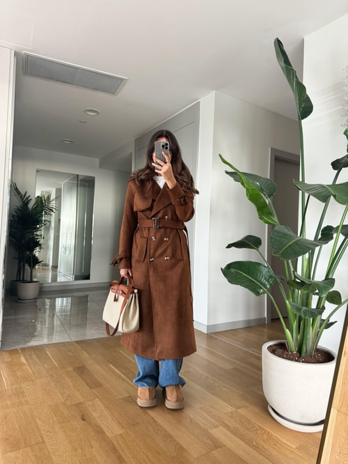 Camel Süet Trençkot