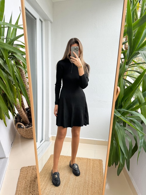 Çan Modeli Triko Elbise-Siyah