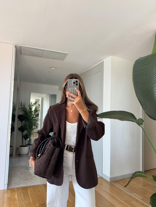 Carla Premium Blazer Ceket-Kahve