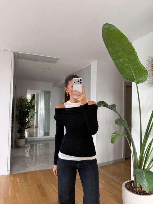 Catherine Basic Atlet Detaylı Bluz - Siyah