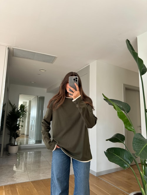 Çift Yakalı Basic Bluz-Haki
