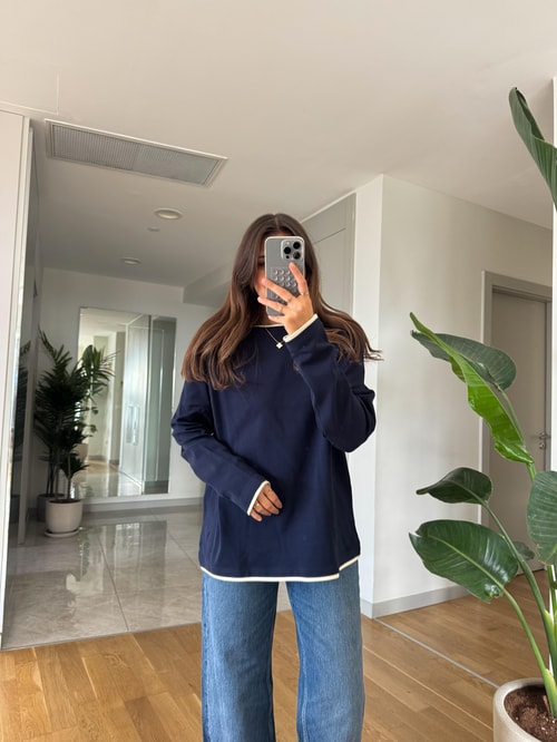 Çift Yakalı Basic Bluz-Lacivert