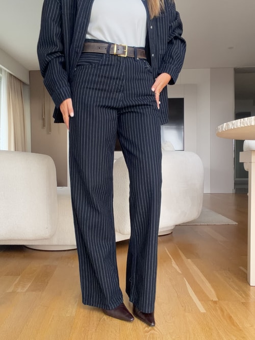 Çizgili Gabardin Straight Pantolon 