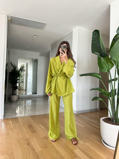 Clarie Kimono Pantolonlu Takım-Yağ Yeşili