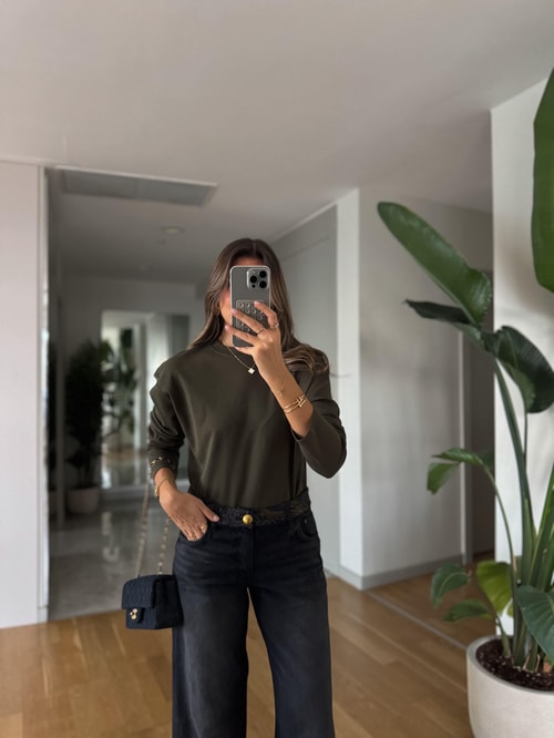 CS Uzun Kollu Basic Salaş Bluz - Haki