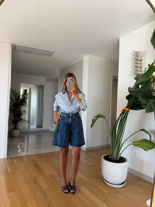 CsYüksek Bel Denim Şort -Koyu Mavi