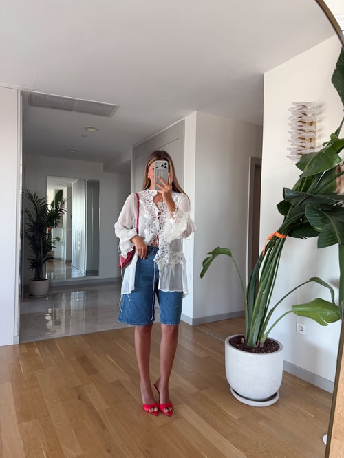 Cs Yüksek Bel Düz Kesim Denim Şort
