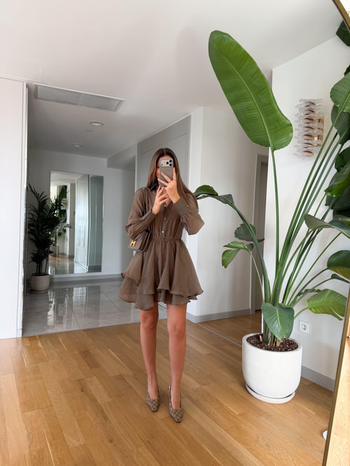 Daniella Volanlı Mini Elbise - Haki 