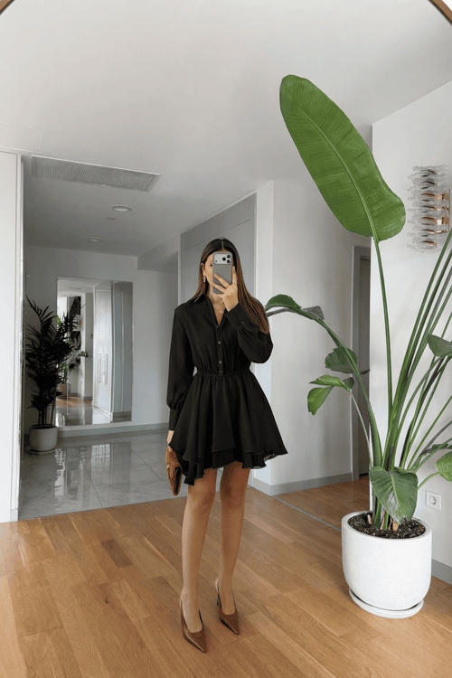 Daniella Volanlı Mini Elbise - Siyah