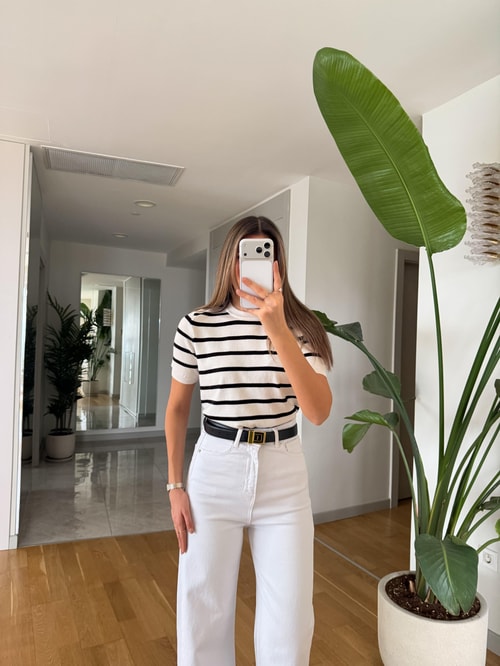 Darley Kısa Kollu Çizgili Triko - Siyah