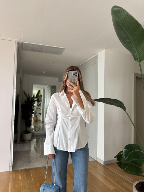 Depot Pileli Belden Oturan Gömlek - Beyaz