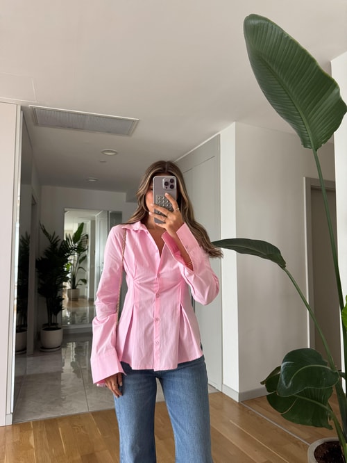 Depot Pileli Belden Oturan Gömlek - Pembe