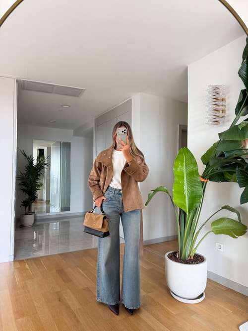 Dikiş Detaylı Wide Leg Jean Eskitme Mavi 