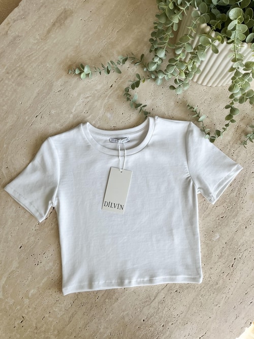 Dilvin Crop Tişört-Beyaz