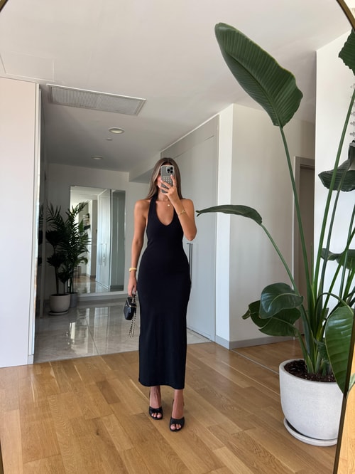 Dilvin Halter Yaka Midi Elbise - Siyah