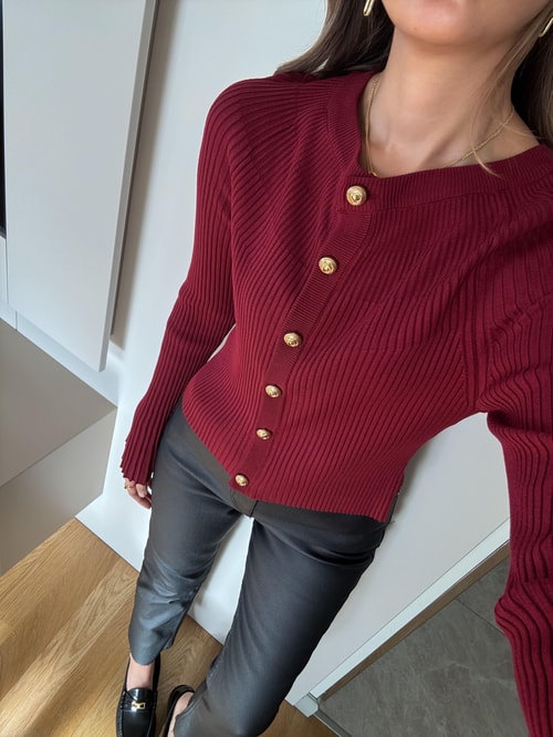 Dilvin İspanyol Kol Triko Hırka - Bordo