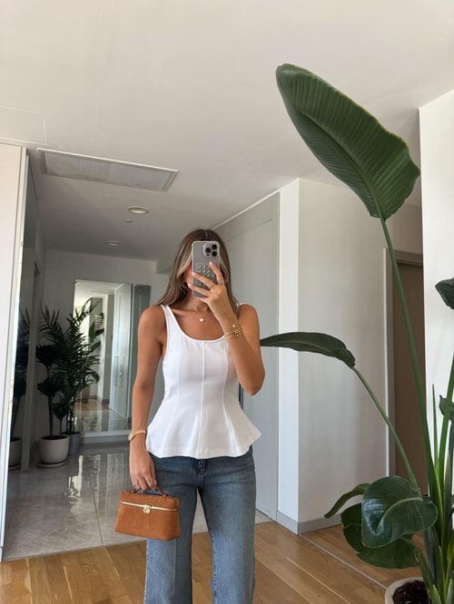 Dilvin Kalın Askılı Peplum Top -Beyaz