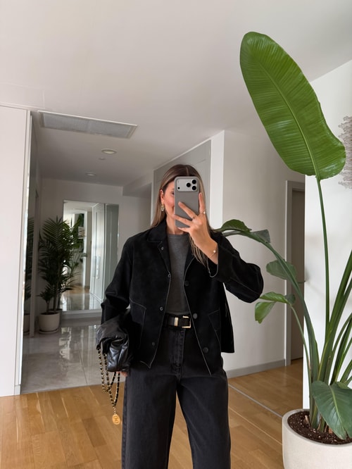 Dilvin Kapak Cepli Süet Ceket - Siyah