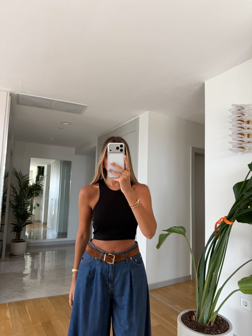 Dilvin Kolsuz Crop Top - Siyah