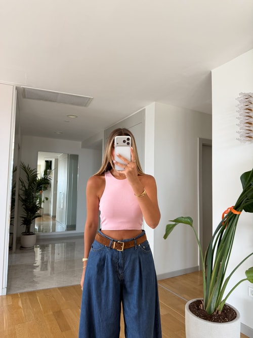 Dilvin Kolsuz Crop Top - Toz Pembe
