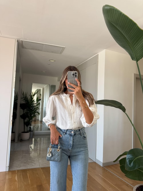 Dilvin Nervür Detaylı Balon Kol Gömlek - Ekru