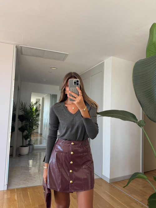 Dilvin V Yaka Kolu Yırtmaçlı Kazak - Füme