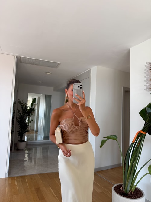 Drapeli Çapraz Bağlamalı Crop - Nude