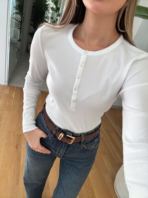 Düğmeli Fitilli Bluz -Beyaz · 3