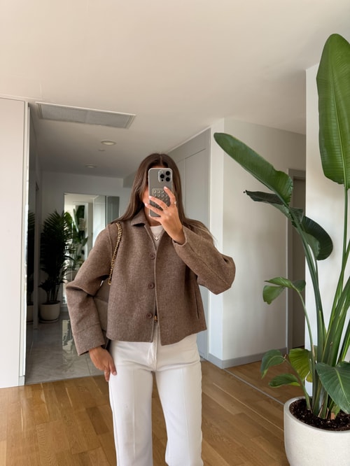 El Yapımı Özel Seri Kaşe Kısa Ceket - Kahve