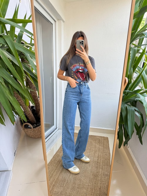Ellie Yüksek Bel Straight Jean-Orta Mavi 