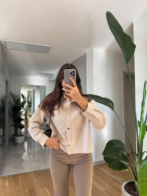 Fk Nubuk Gold Düğmeli Gömlek-Bej