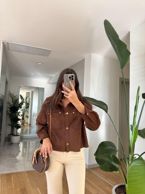 Fk Nubuk Gold Düğmeli Gömlek-Kahve