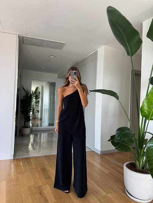 Flo Tek Kol Bluz Pantolon Takım - Siyah