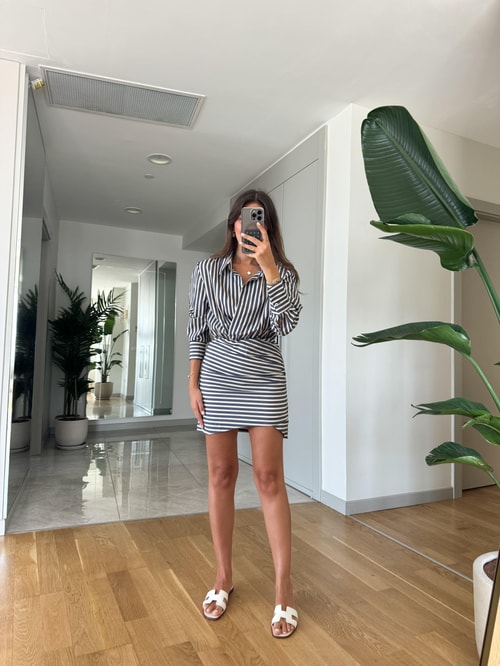 Gömlek Model Çizgili Elbise
