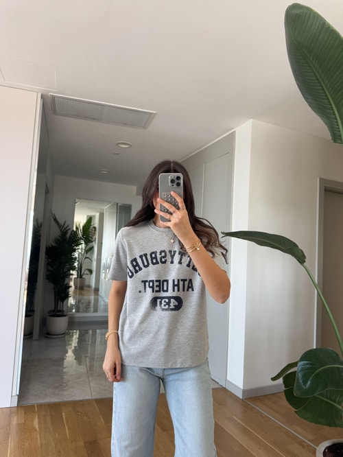 Gri Lacivert Yazılı Tişört · 2