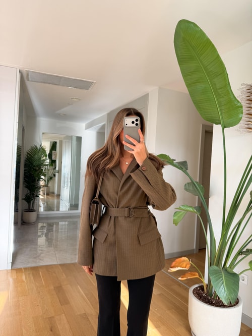 Hakim Yaka Kemerli Blazer - Haki