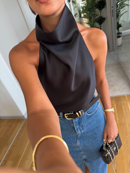 Halter Yaka Saten Bluz - Siyah · 6