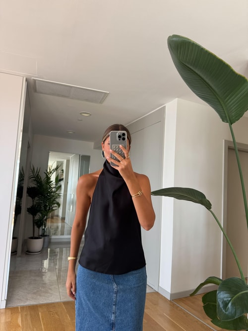 Halter Yaka Saten Bluz - Siyah · 7