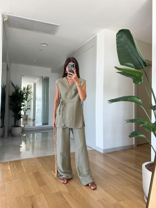 İpli Yelek Pantolon Takım-Haki