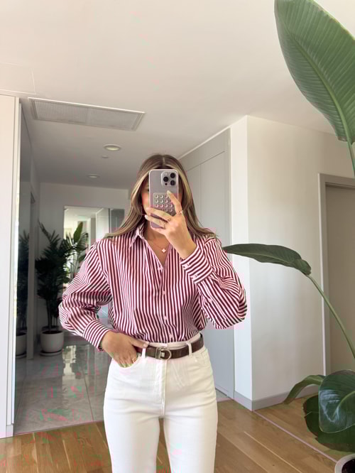 Jadira Çizgili Oxford Gömlek - Bordo